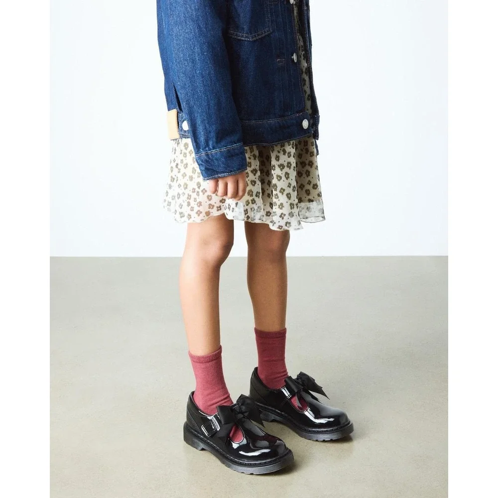 Dr. Martens Polley II Bow Patent Leather Mary Jane Shoes Black Youth Girls 5‎